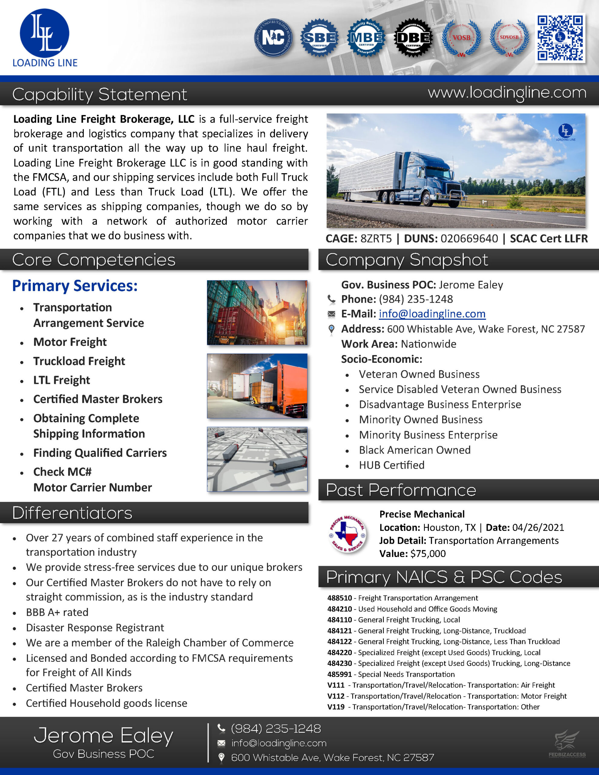 Loading Line Freight Brokerage, LLC Capability Statement